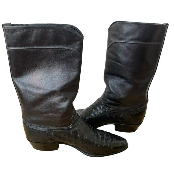 JS Justin Style Men's Ostrich Soft Leather Boots Black Cowboy Western Size 8E - Picture 3 of 16